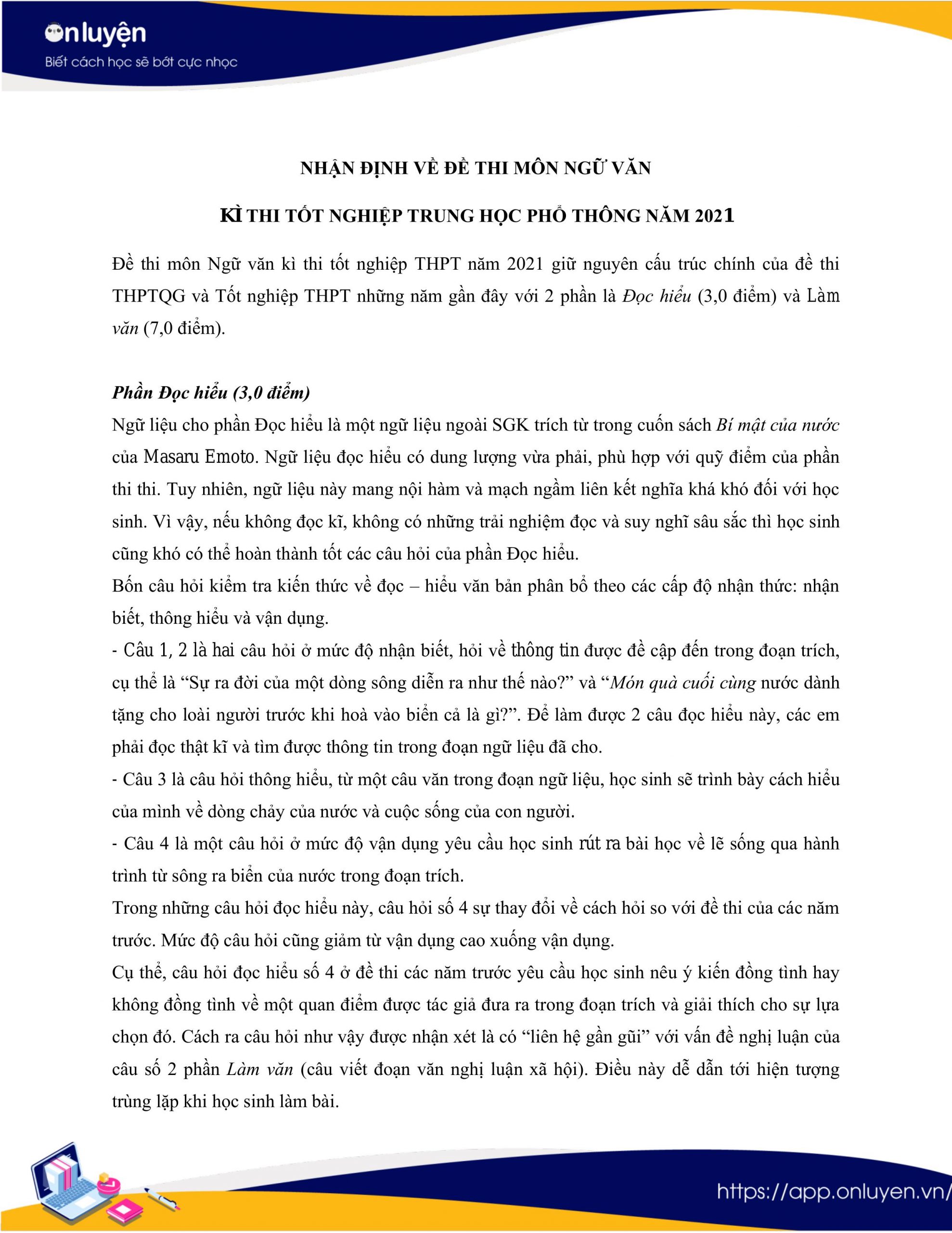 nhận định đề thi văn thpt 2021